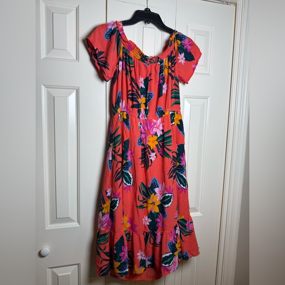 Old Navy Floral Off-Shoulder Midi Dress - Orange, Pink, Yellow - Picture 8 of 8